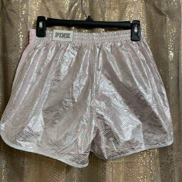 PINK Victorias Secret Silver Pink Sequin Bling Campus Running Shorts, S NWT - Picture 2 of 6